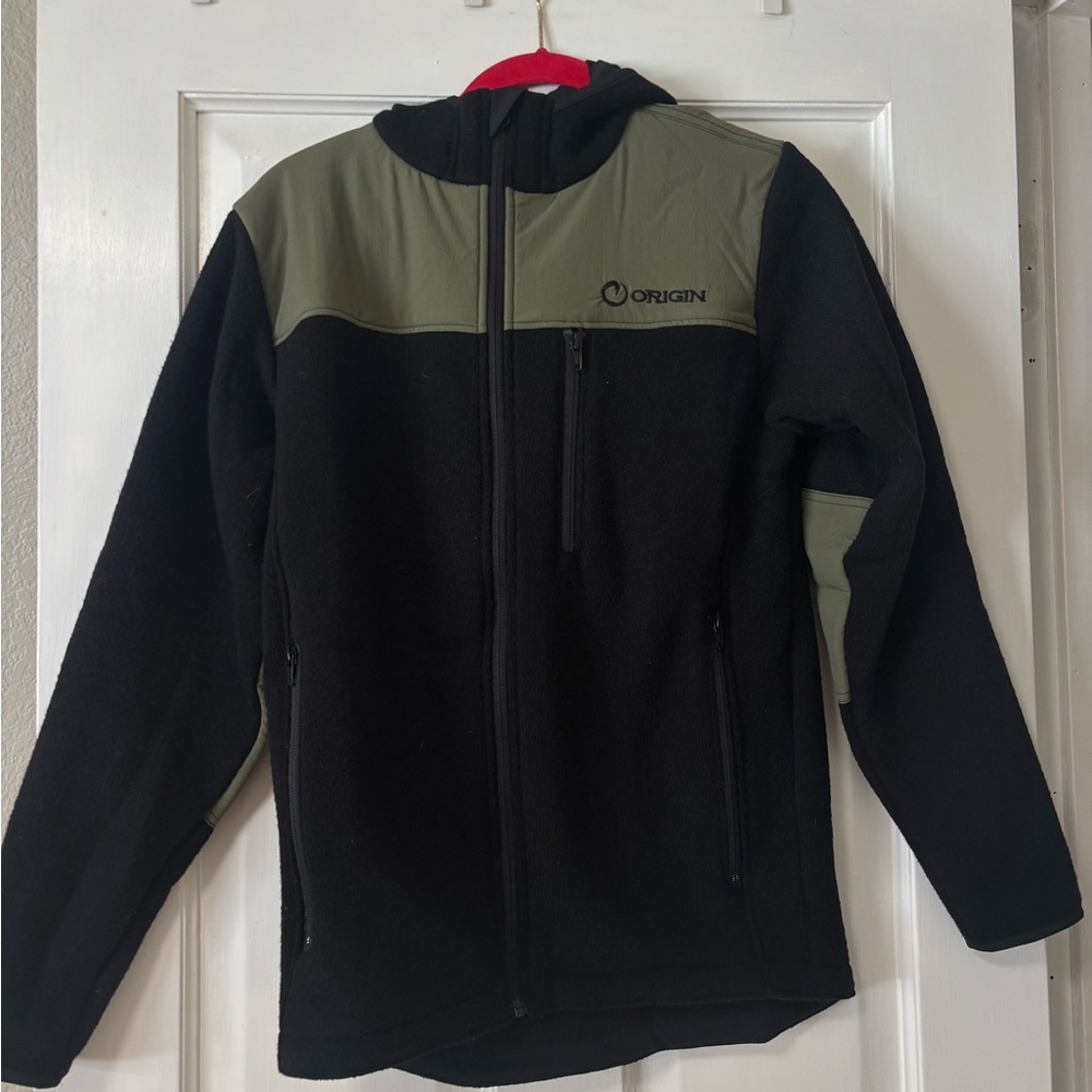 Origin Black Jacket with Olive Accents and Red Trim